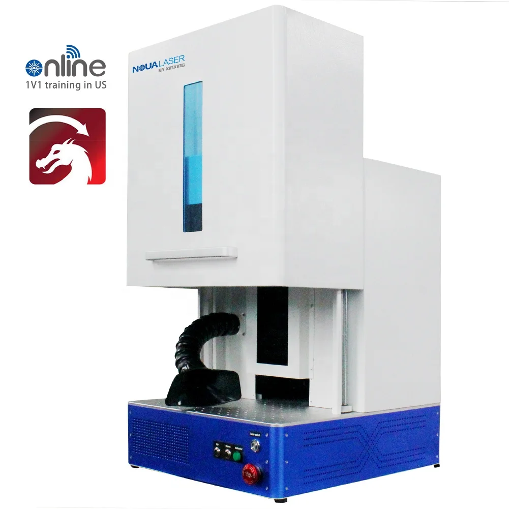 Totally-Closed Type Observation Window Fiber Laser Marking Machine Electric UPDOWN LightBurn Rotary Axis 4 in Inline fans OD7+