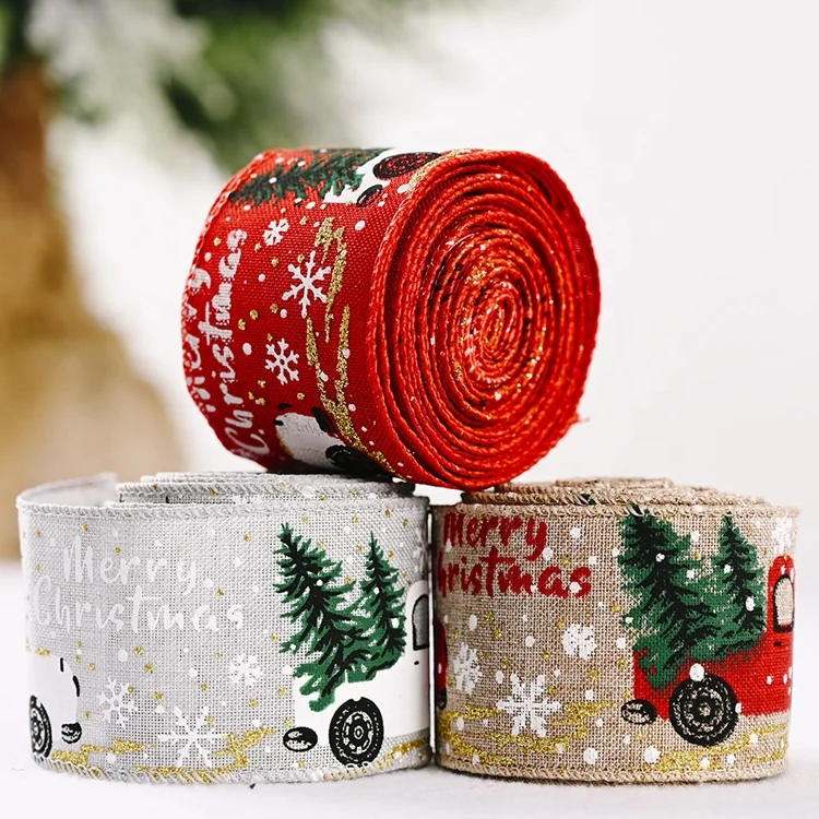 2021 new style hot sale cheap creative christmas decorations printing ribbon christmas tree decoration color strip ribbon