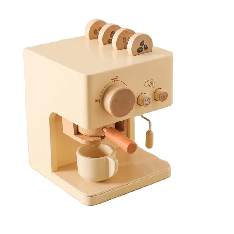 Kids Coffee Machine Toy Set Wooden Toddler Coffee Maker Toy Espresso Machine Play set 10PCS Pretend Play Coffee Maker for Kids