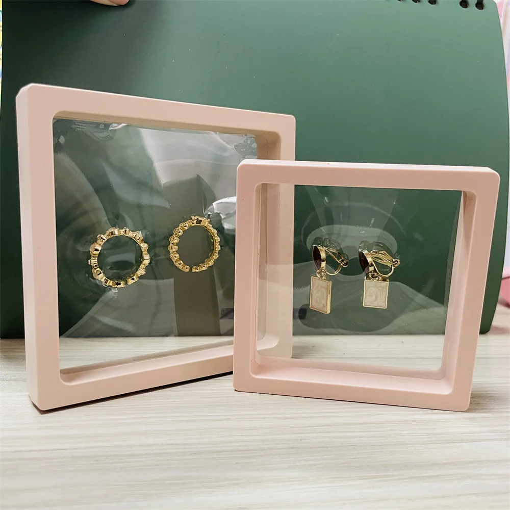 Transparent 3D Floating Frame Display Holder Stands, Coins Display Case Portable PE Film Jewelry Storage Box