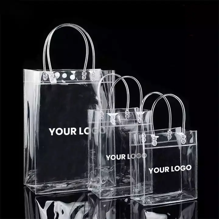 New Cheap Clear Pvc Packaging Travel Shopping Bag Customized Logo Small Large Pvc Transparent Tote Gifts Bag