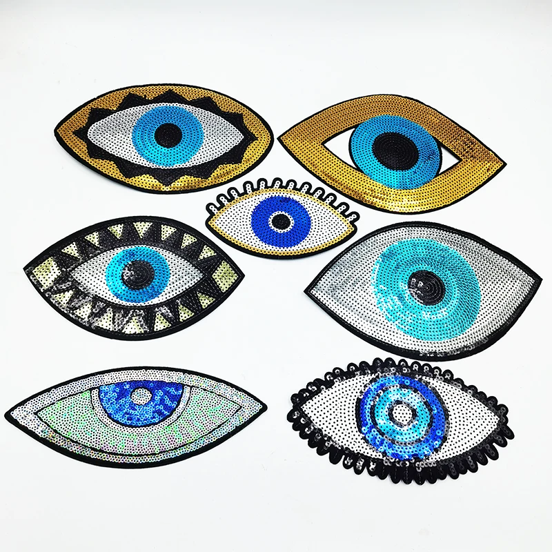 New arrival designs evil eyes sequin sublimation iron on eye embroidery patch for bags clothing garment T-shirts