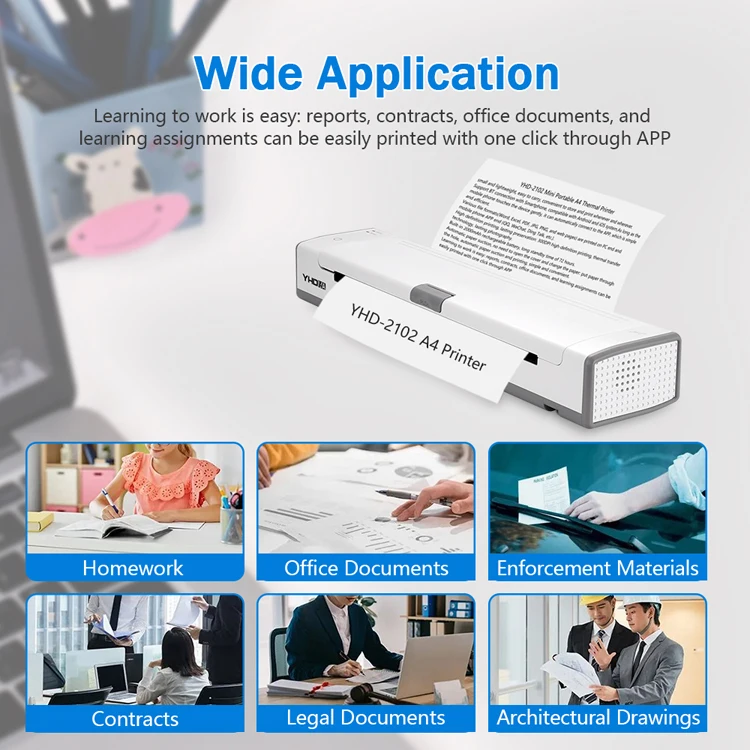 YHDAA Smart Design YHD-2102 Mini Portable A4 Thermal Transfer Printer  Android Phone Bluetooth A4 thermal printer