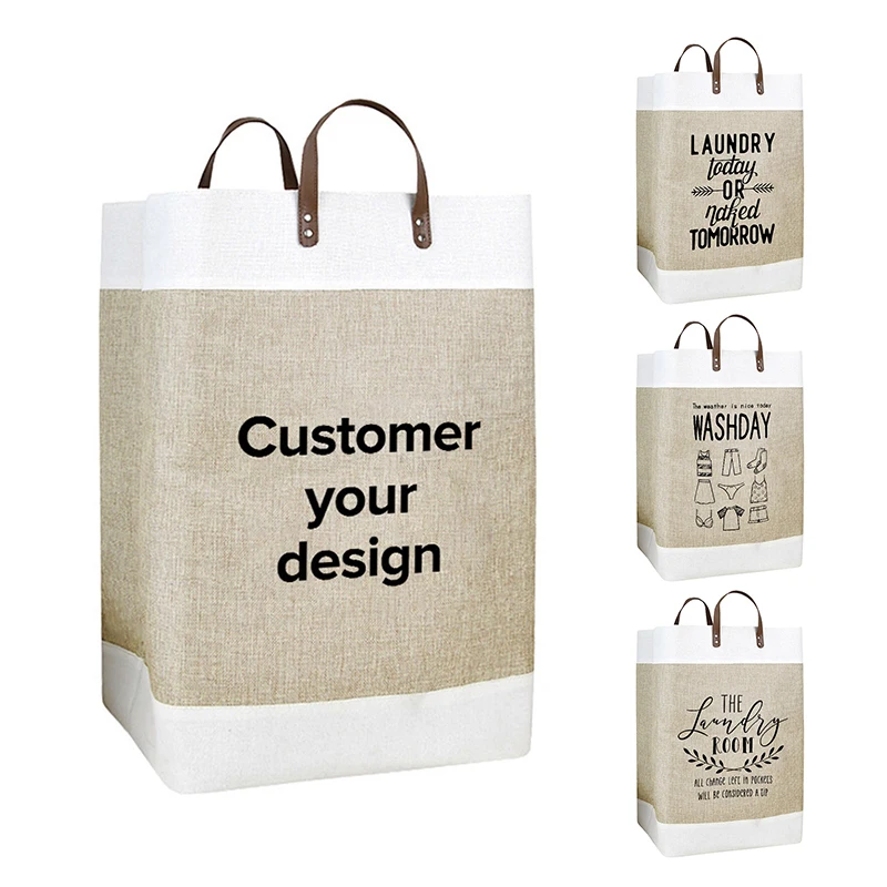 Collapsible Laundry Basket Cotton Canvas Printed Patchwork Laundry Hamper Household Storage Organizer Basket with Handle