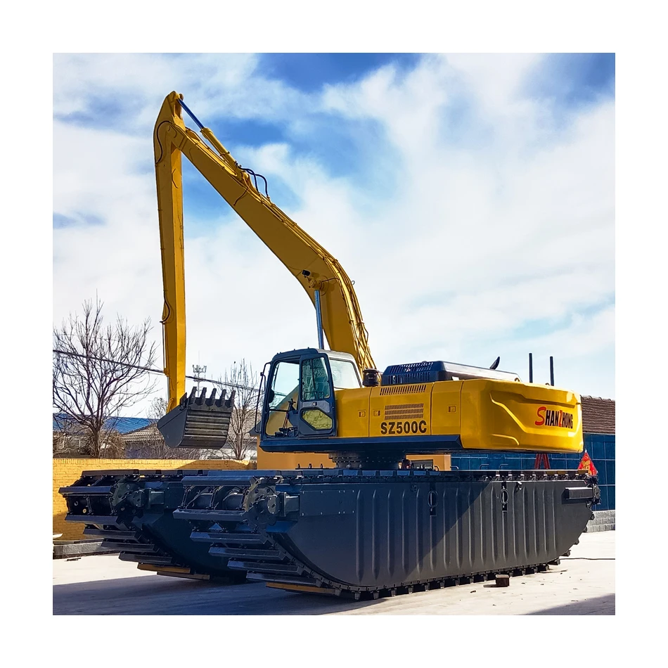 Marine amphibious dredging ship with dual purpose excavator on water, brand new tracked waterway excavator