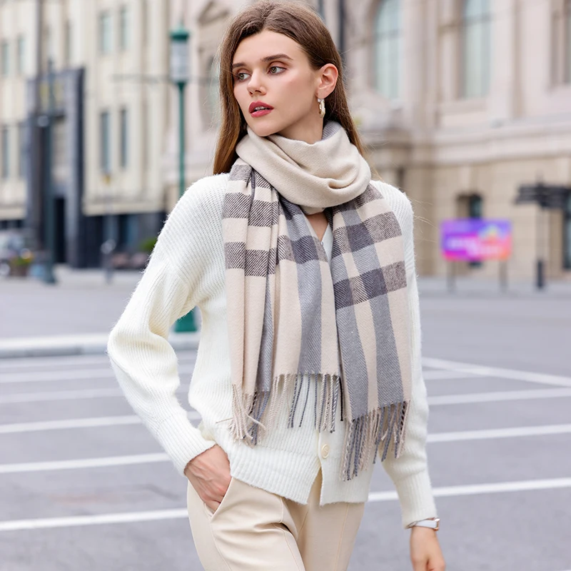 Women Cashmere Scarf Lady Winter color Lattice Thicken  Warm Soft Pashmina Shawls Wraps Female Wool Cotton