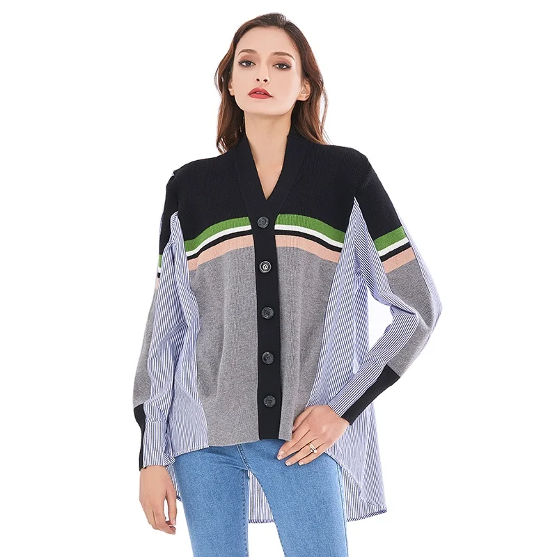 ONEINALL V Neck Long Sleeve Casual Loose Blouse Female Fashion New Clothing 2021