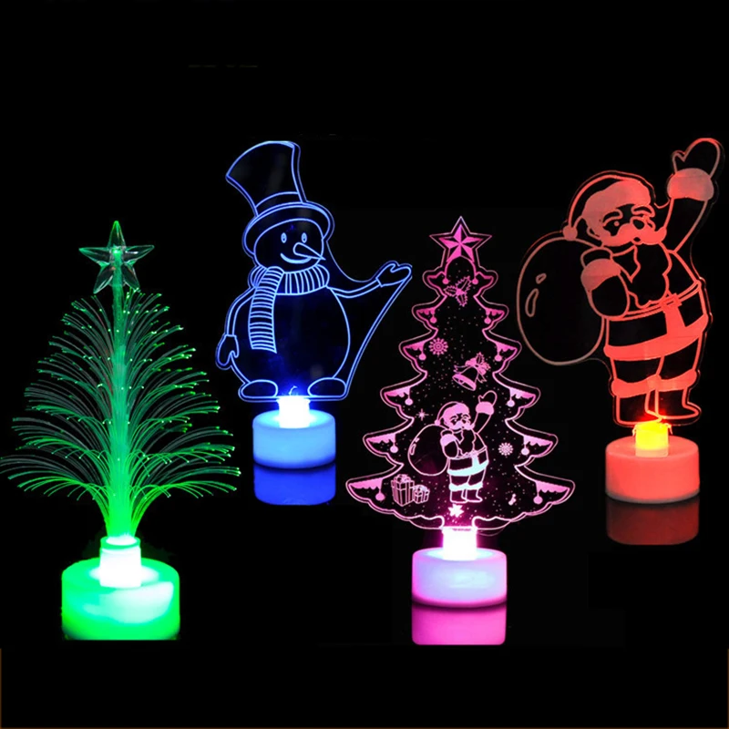 Mini LED Christmas Tree Table Fiber Optic Tree Snowman Santa Claze For Christmas Decorations/