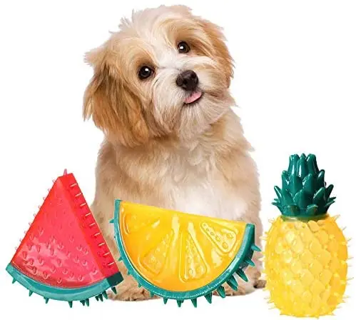 Freezable Pet Teether Summer Fruit Lemon Pineapple Watermelon Design Durable Bite-Resistant Dog Cooling Chew Toy