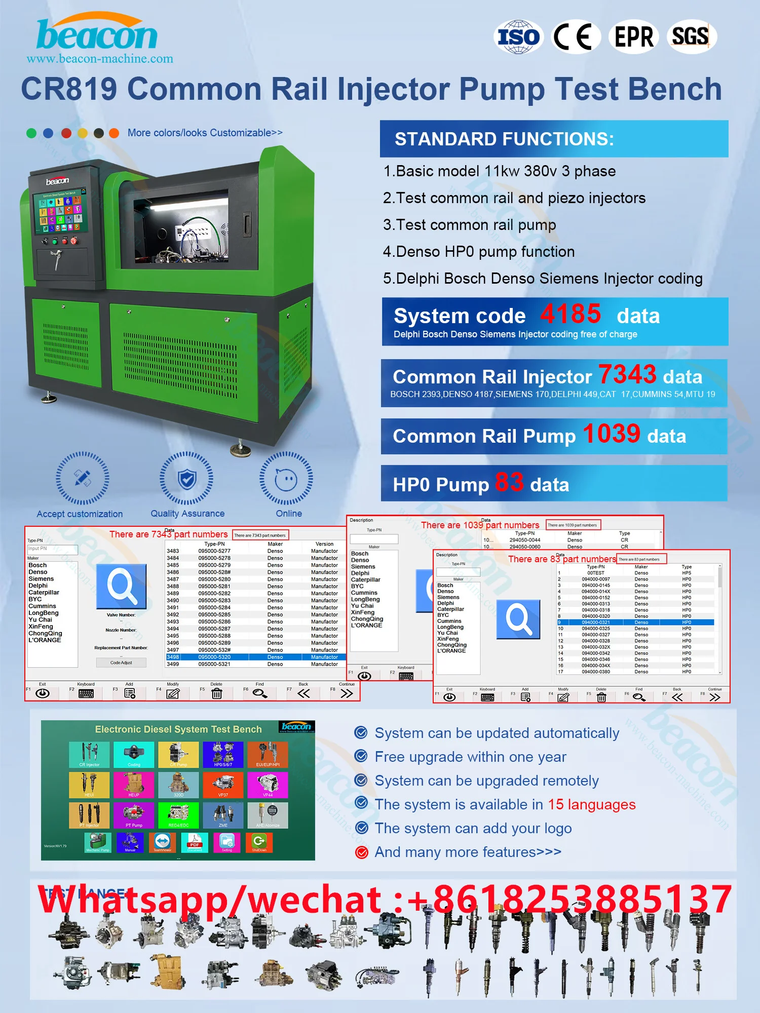 Auto calibration machine CR819 Oil Delivery HEUI EUI EUP CAMBOX common rail Injector and pump test flow bench machine