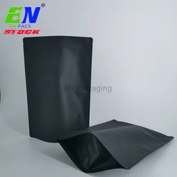 Custom 1kg food grade recyclable zip lock matt black kraft paper bag for protein powder