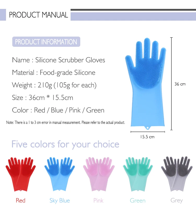 high quality kitchen working waterproof Dishwashing gloves  Heat Resistant Hand Protection Brush silicon mitten washes