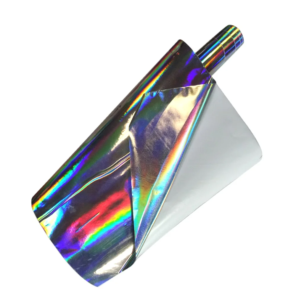 holographic stickers film custom size pattern color self adhesive cold lamination film roll