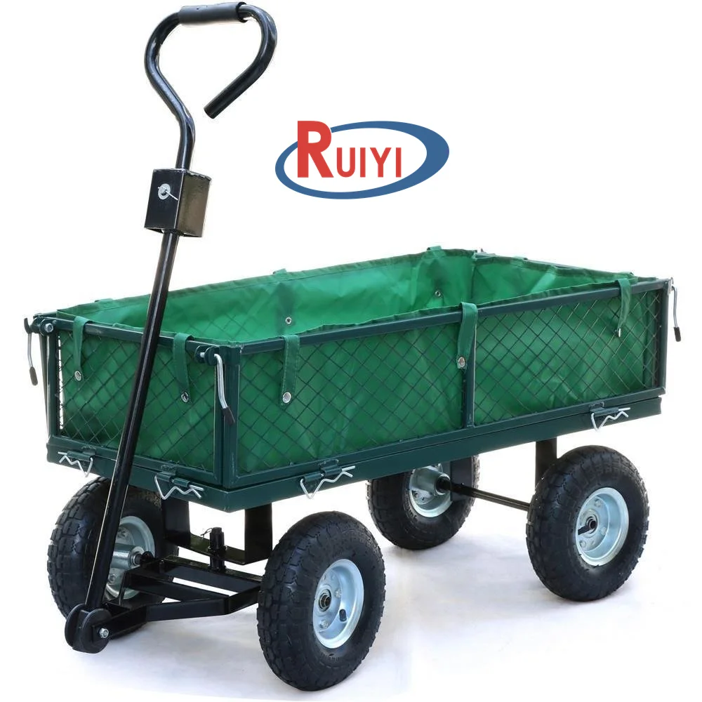 4 Wheeled Garden Utility Steel Metal Hand Truck Cart Trolley with Pneumatic Tire