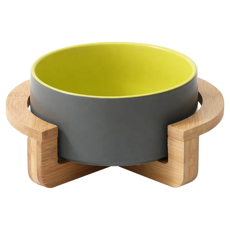 Raised Ceramic Bowl Protect Cervical Cat Water Water Food Feeder Pet Bowl Large Dog Pot With Stable Bamboo Stand