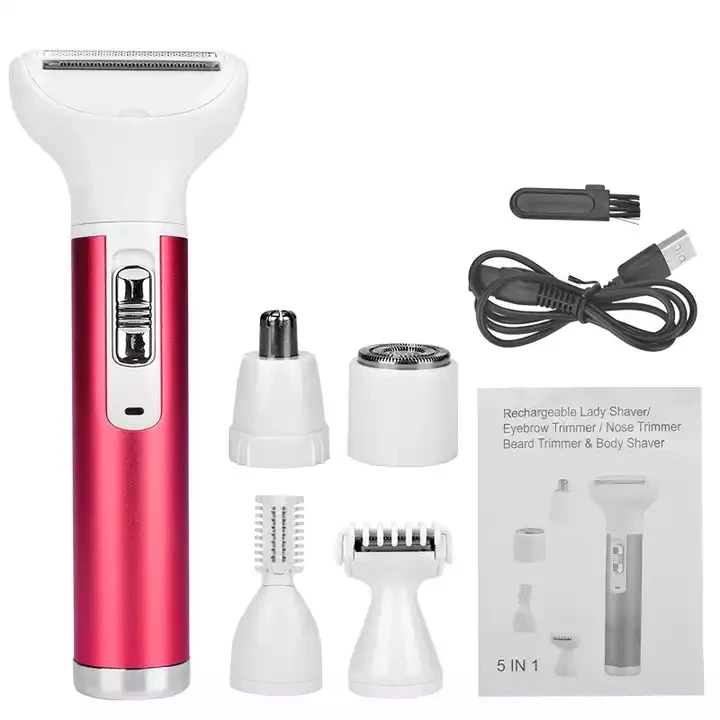 5 in 1 Electric Hair Remover Rechargeable Lady Shaver Nose Hair Trimmer Eyebrow Shaper Leg Armpit Bikini Trimmer Women Epilator