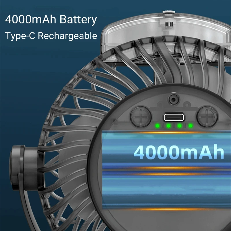 Mini Portable USB Clip Fan 4000mAh Rechargeable Water Mist Spray Fan 5 Gear Wind  Rotary Electric Air Cooling Fan