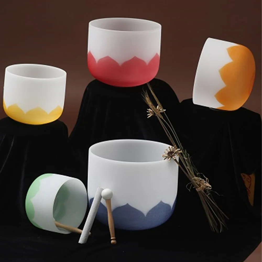 8 inch Crystal Singing Bowls Set with Lotus Design Chakra Singing Bowls for Meditation Sound Therapy