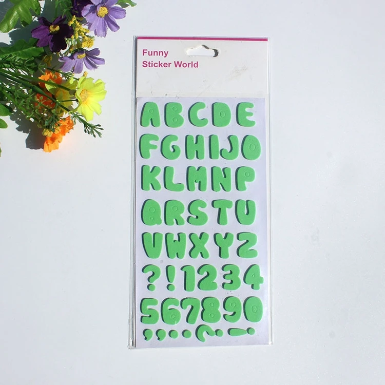 Custom Long-Lasting Adhesive Sticker Sheet Colorful English Number ABC Letter Label Vinyl Alphabet Sticker  EVA Puffy Sticker