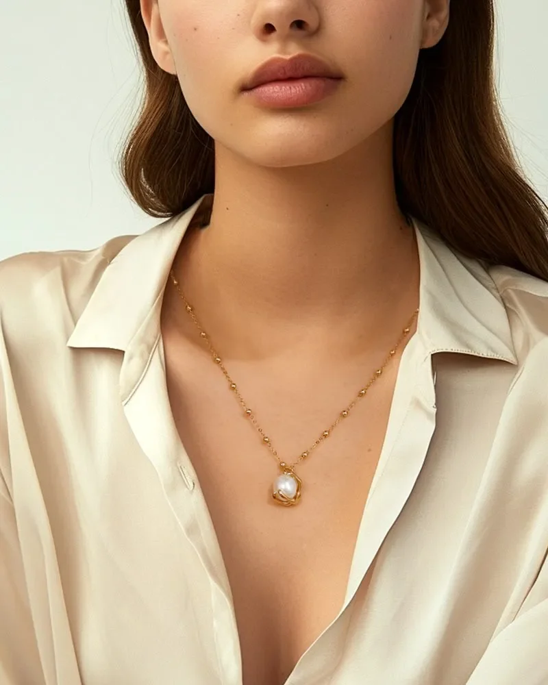 Milskye clean style fashion jewelry for women 2024 925 silver 14K gold baroque pearl pendant necklace