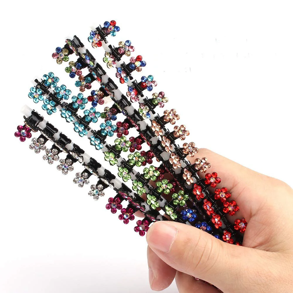 Lovely Rhinestone Color Flower Mini Plastic No-Slip Grip Jaw Glitter Teeth Clips Hairpins Claw Clips Hair Accessories For Women