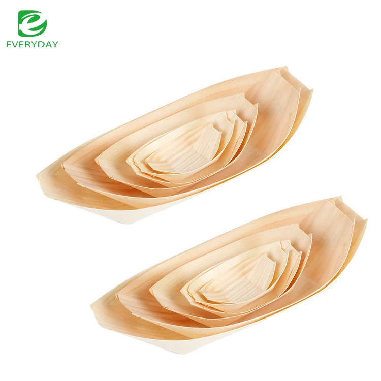 Factory Supply Disposable Wooden Boat/cone/cup Wood Food Container For Sushi Snacks
