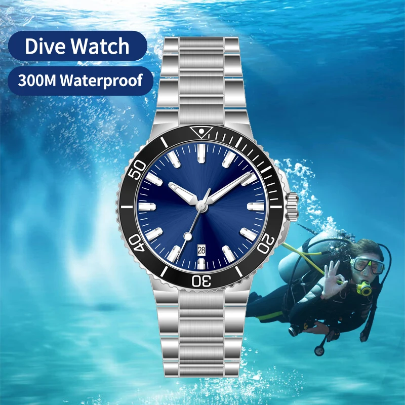 Luxury Fashion Stainless Steel Luminous Sports 30ATM Custom Logo Wrist Diver Automatic Mechanical Watches Men