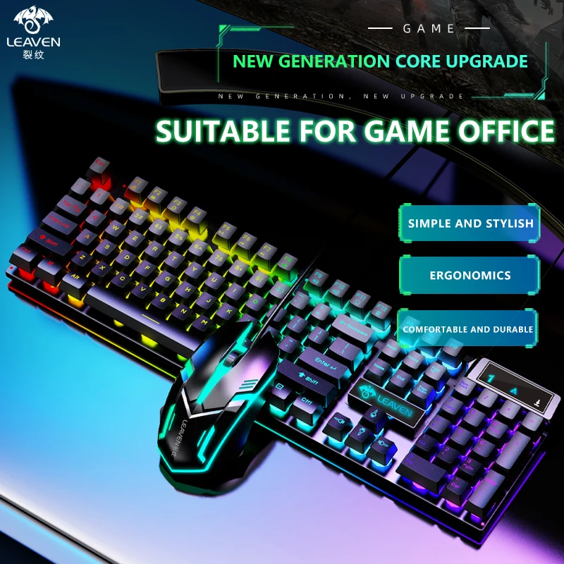 AIWO Custom 7 Color LED Baklit Game Home Office 104 Keys Usb Wired Use Computer Gaming Keyboard And Mouse Combos For Laptop PC