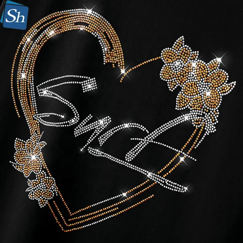 USA American Flag Heart Bling Rhinestone Most Popular Hot Fix Iron on Rhinestone Transfer Motifs For Women T-shirt