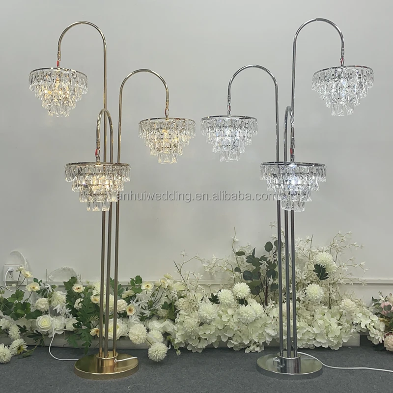 New Items Tall Crystal Beads Led Lighted Tall Aisle Backdrop Decor Road Lead Light for Wedding Events Party Ceremony