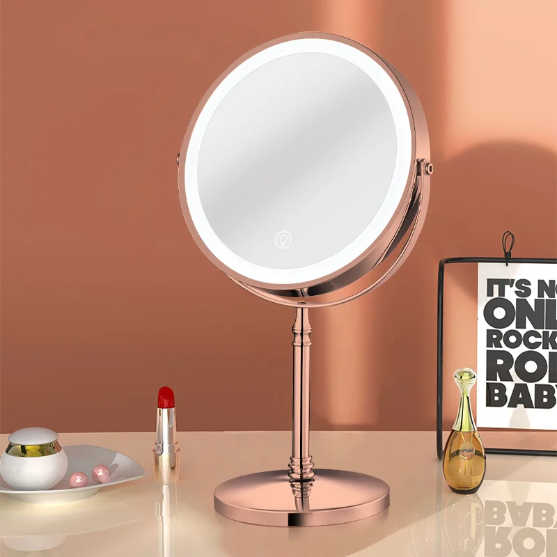 10X Magnifying Mirror Rose Golden Reversible Double Sided Round Vanity Mirror Glass Lighted Makeup LED Mirror with Light