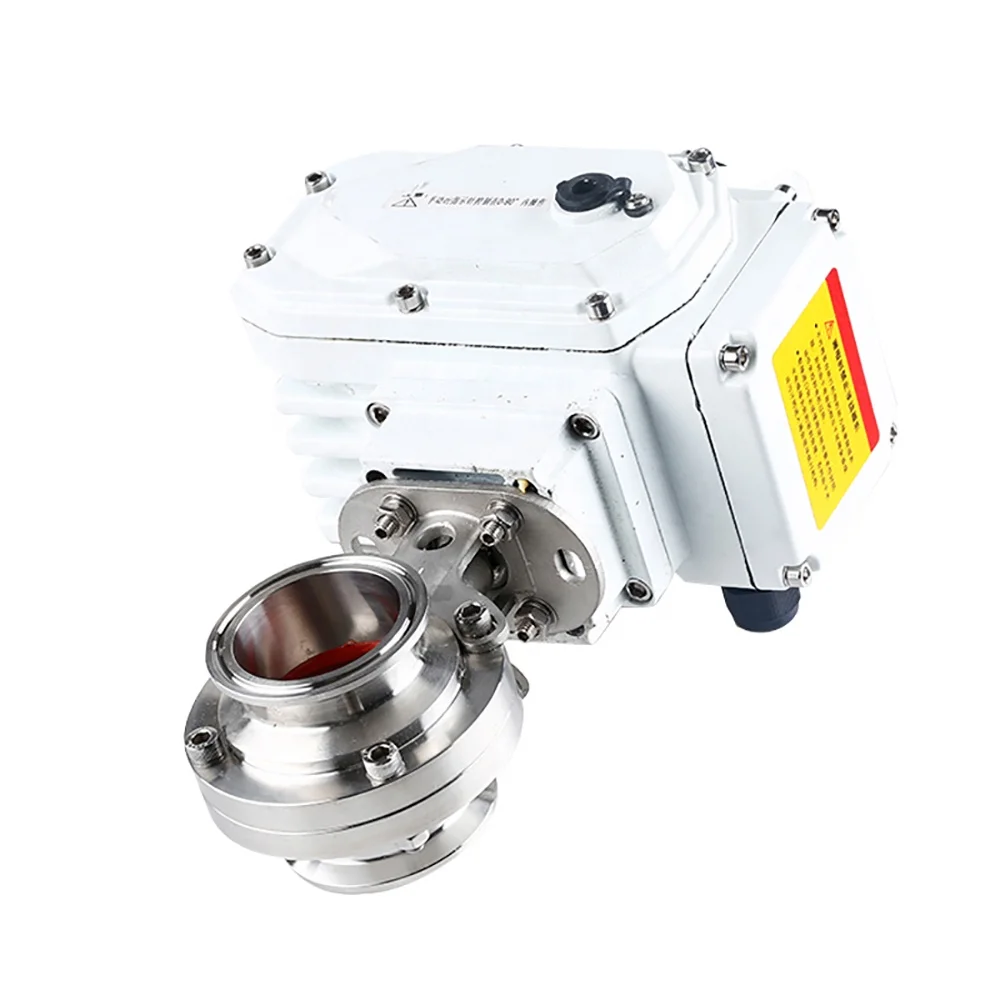 Stainless steel motorized motor 24V 220V electric drive actuator sanitary Tri clamp butterfly valve