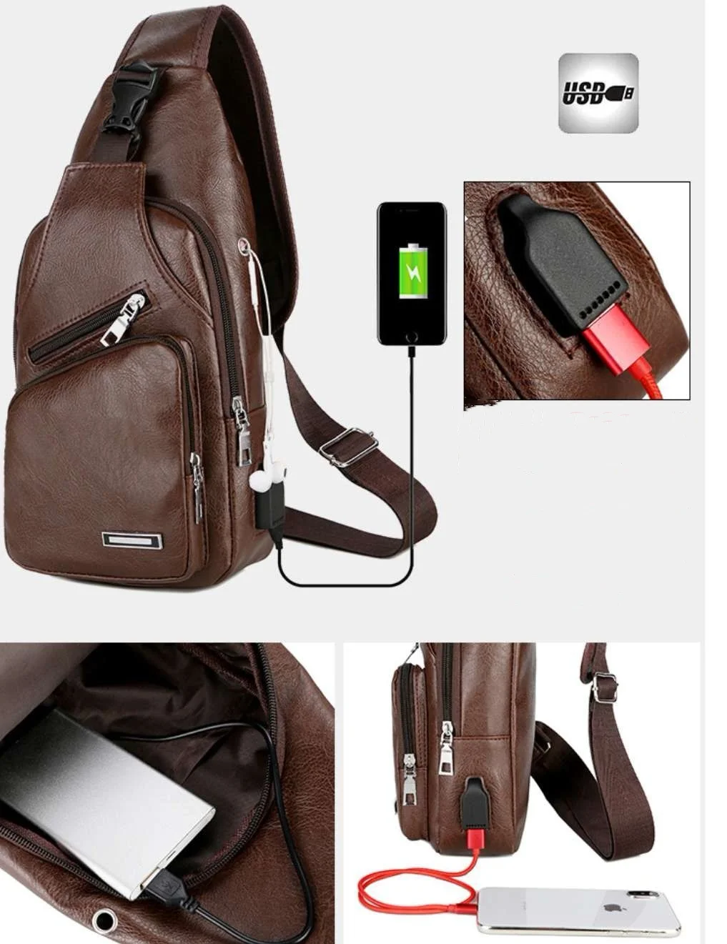 Wholesale Waterproof Anti Theft Chest Bag Usb Single Shoulder Crossbody Bag Sling Bags For Men with Usb Charger