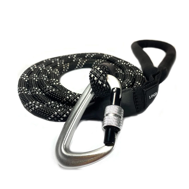 Durable Reflective Nylon Pet Lead Handle Padded Dog Rope Leash with Locking Carabiner