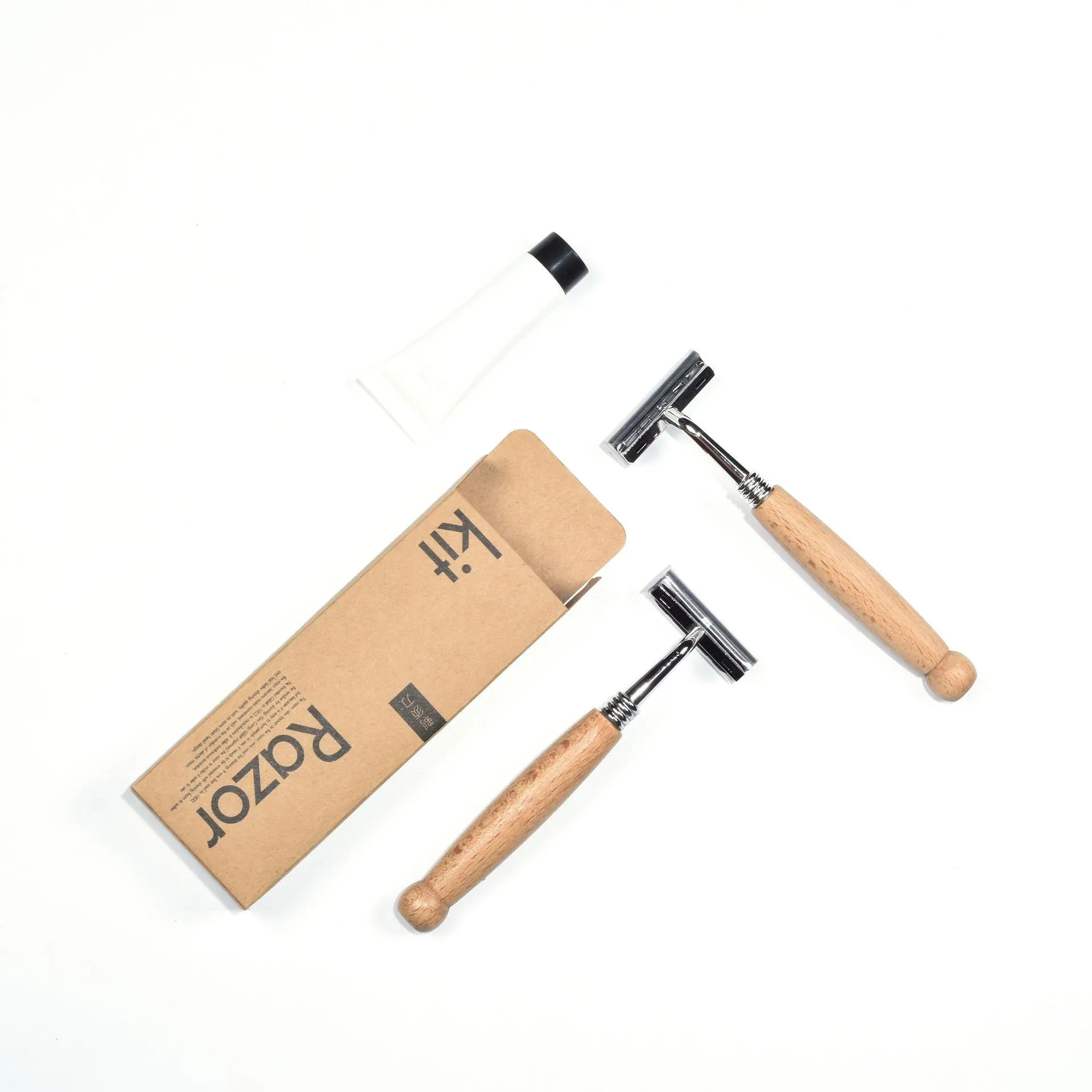 Long Natural Bamboo Handle Double Edge Safety Razor Fits Standard Razor Blades for Men or Women Customized box pack