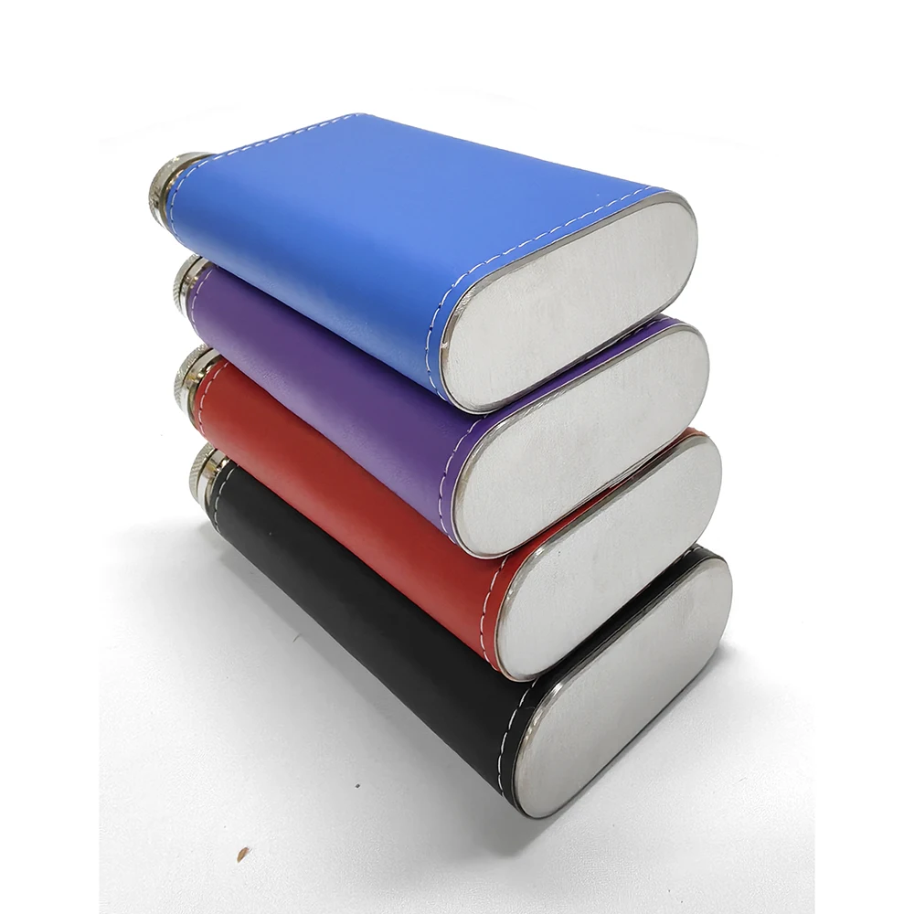 New Arrival Leakproof Portable 5 oz Full Grain Leather Wrapped Stainless Steel Wine Whiskey Hip Flask for Travel Camping Picnic