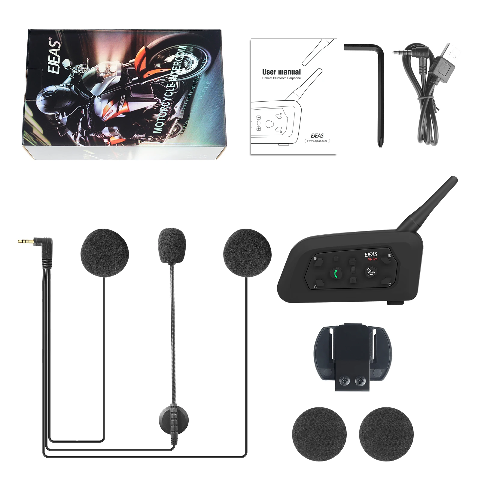 Motorcycle Helmet Bluetooth Intercom Full Duplex BT Interphone Headset Waterproof Communication System for 6 Riders