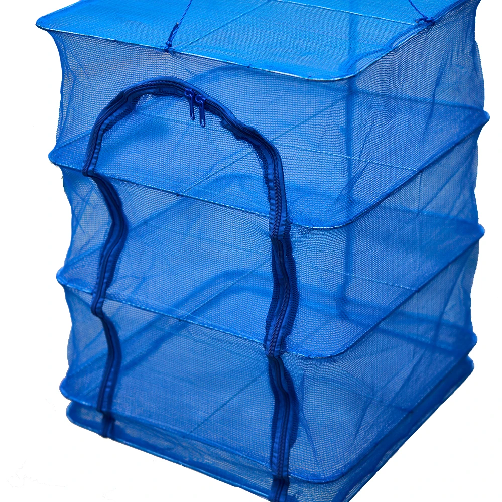 Collapsible Aluminum PE  Navy Blue Stainless Steel Wire  Fishing Folding Drying Cage Mesh