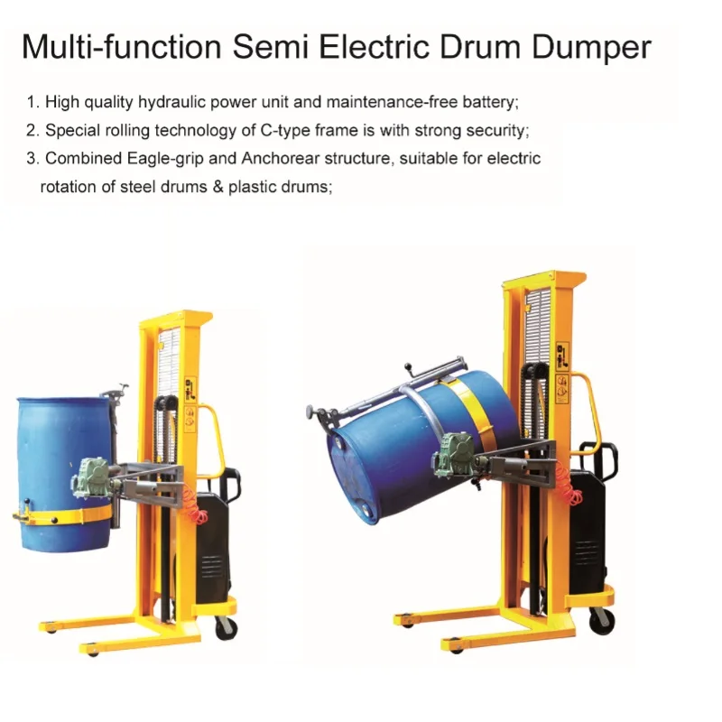 520KG  Capacity Semi Electric Hydraulic Oil Drum Lifter Oil Carrier  55 Gallon Steel Drum Oil Drum Rotate Lifter