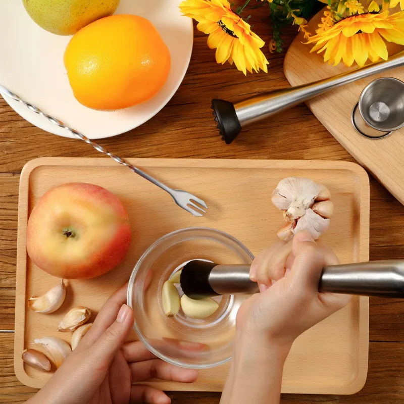 Home Bar Tools 4-Pieces Stainless Steel Cocktail Muddler and Mixing Spoon for Mojitos Fruit Based Drinks