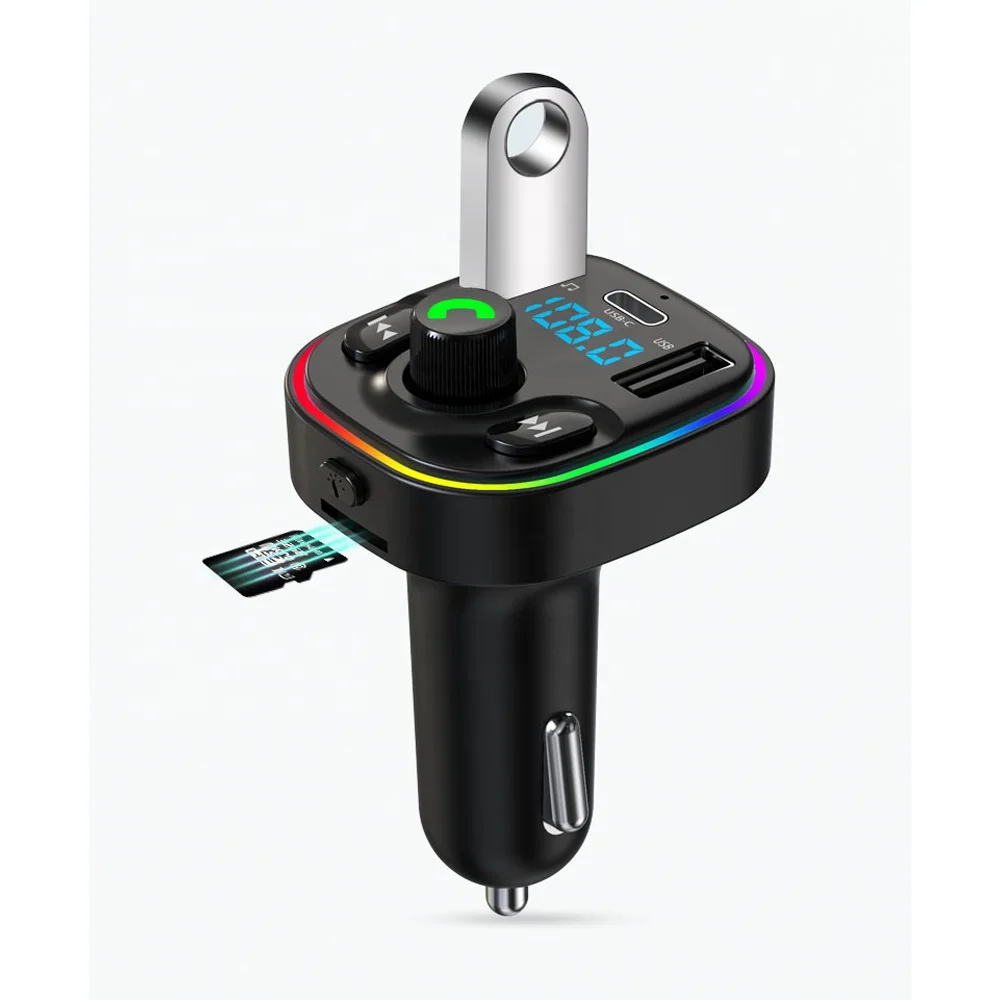 Автомобильный MP3-плеер Bluetooth 5,0, FM-передатчик, беспроводной радиоадаптер, музыкальный плеер, автомобильный комплект с 2 USB 1 PD, светодиодной подсветкой