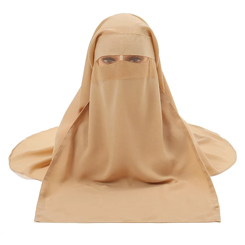 Wholesale Muslim Breathable Two Layer Chiffon Veil Face Full Cover Modest Islamic Clothing Women Jilbab Prayer Burqa Niqab Hijab