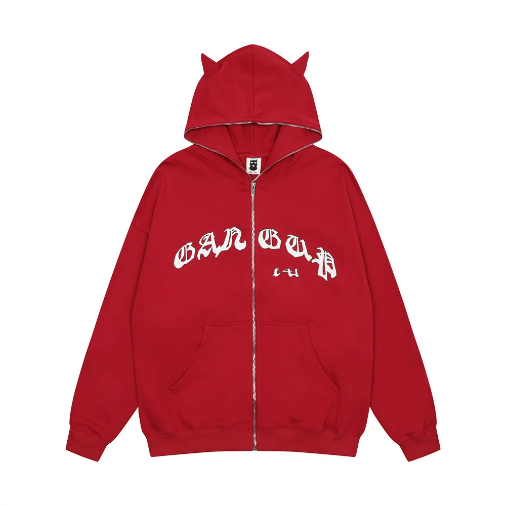 Demon Horn Ox Horn Sweatshirt 100 Cotton Long Sleeve Printed Oversize Pullover Zip Up Hoodies