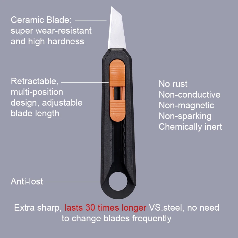 MIDDIA Retractable Utility Knife Box Cutter with Ceramic Blade and Easy Cardboard Open