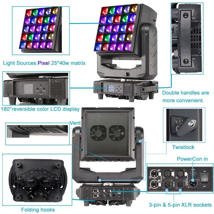 Professional Stage Disco 25LEDs 40W RGBW 4in1 LED Wash Matrix Moving Head Light for Concert Lighting