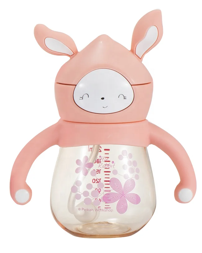 PINKAH free baby bottle 8oz food grade PPSU feeding bottle baby training sippy cup plastic with handle