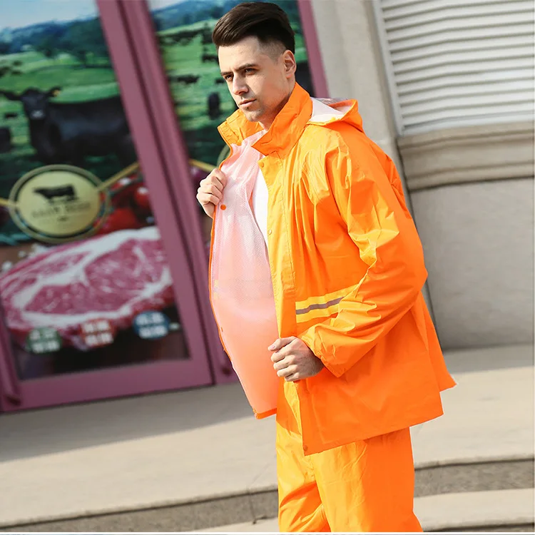 waterproof windproof adult men heavy duty winter work with reflective taps pvc hooded rain jacket and pant