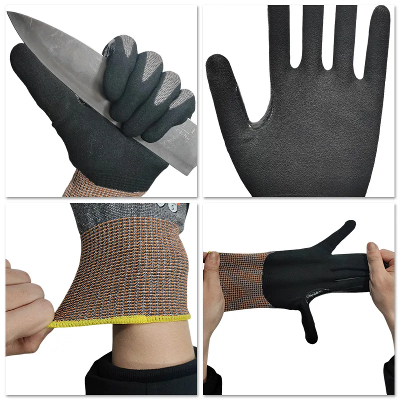 Nitrile Gloves Polyester Shell Nitrile Coated Garden Construction Industrial Safety Work Cut Resistant Gloves for Work