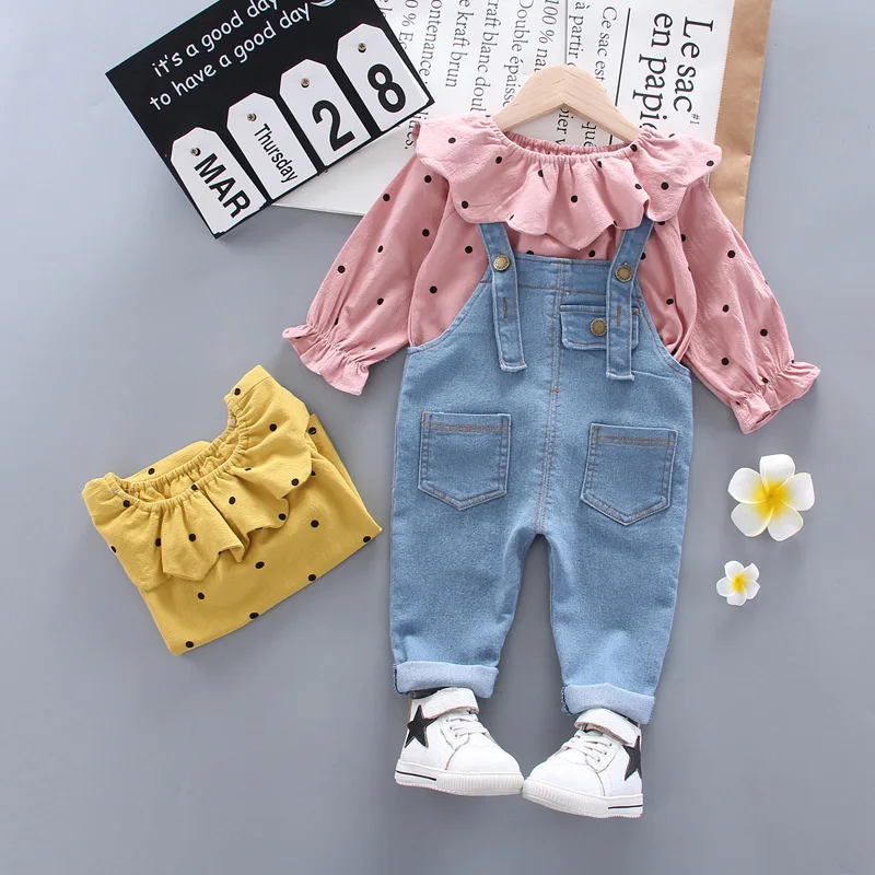 2021 spring korean 2pcs baby shirt jeans toddler fancy outfit children cowboy suit clothes kid baby girl clothing sets