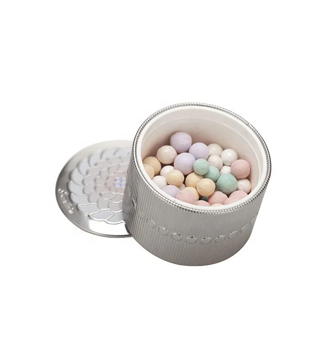 
Sedex 4 Pillar China metal packaging factory All Over Embossed Round cosmetic tin box with plastic cup for Pearls Powder 